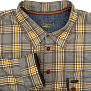 J.L. Powell Button Down Shirt Mens XXL Grey Yellow Plaid Cotton Wool Blend